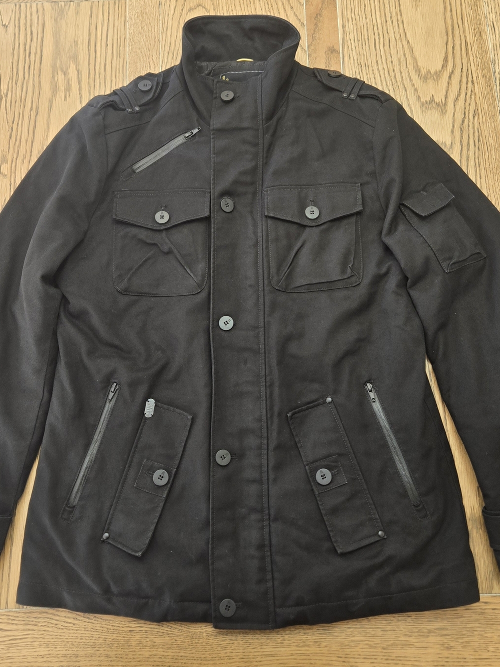 Jack & Jones Denim Carlo Black Military Utility Field Jacket Men's Size XL